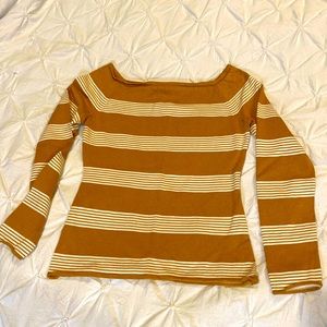 H&M boat neck fitted light knit sweater, mustard/white stripes size M, like new